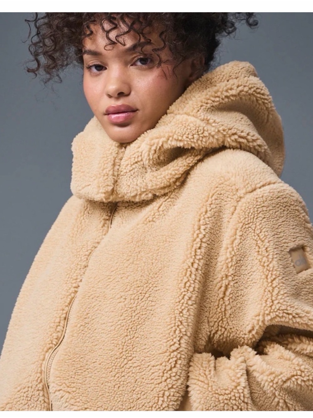 ALO Yoga Plush Hooded Teddy Jacket - Beige